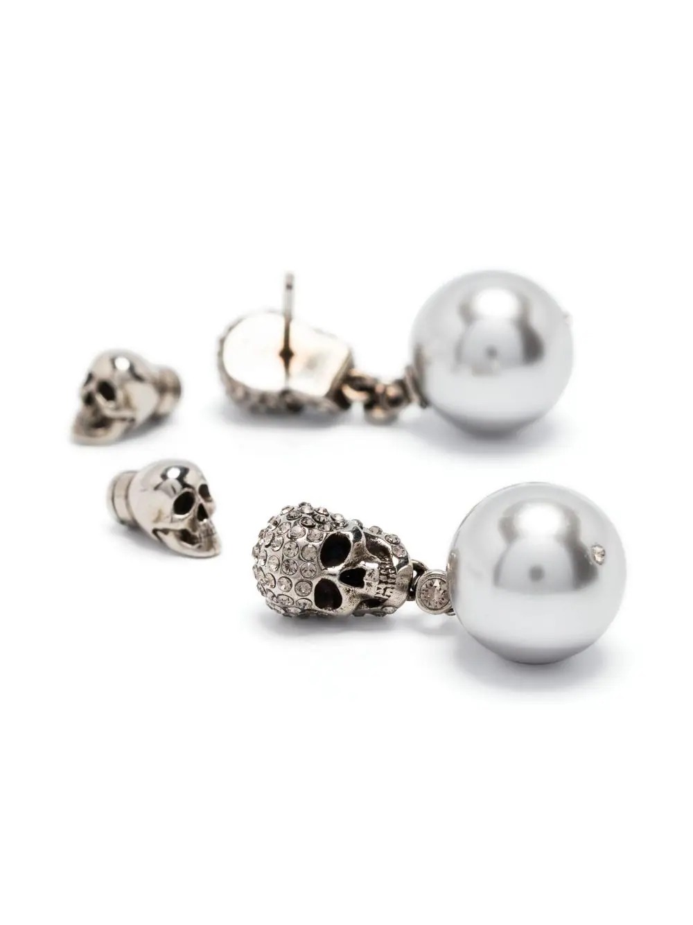Alexander McQueen Pearl Skull Earrings In Antiqued Silver イヤリング-
